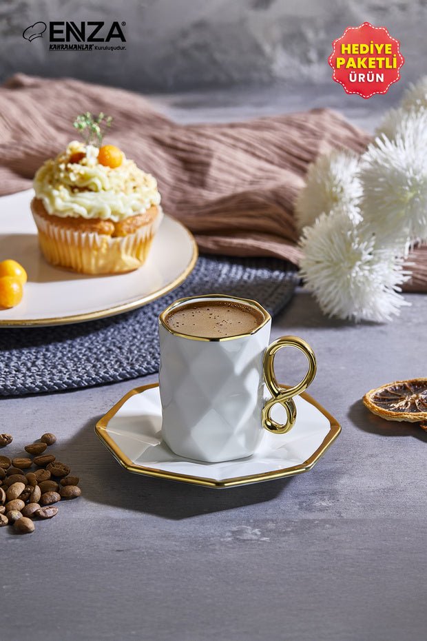 Enza Motto Premium Porcelain Turkish Coffee Cup Set - 6 Piece - TryAladdin