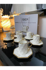 Enza Motto Premium Porcelain Turkish Coffee Cup Set - 6 Piece - TryAladdin
