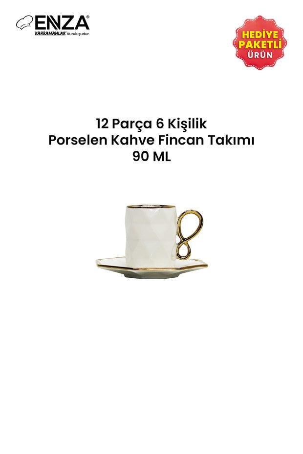Enza Motto Premium Porcelain Turkish Coffee Cup Set - 6 Piece - TryAladdin