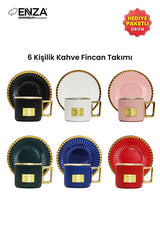 Enza Premium Colorful Porcelain Turkish Coffee Cup Set - 6 Count, 90ml Capacity - TryAladdin