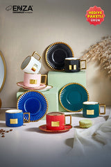 Enza Premium Colorful Porcelain Turkish Coffee Cup Set - 6 Count, 90ml Capacity - TryAladdin