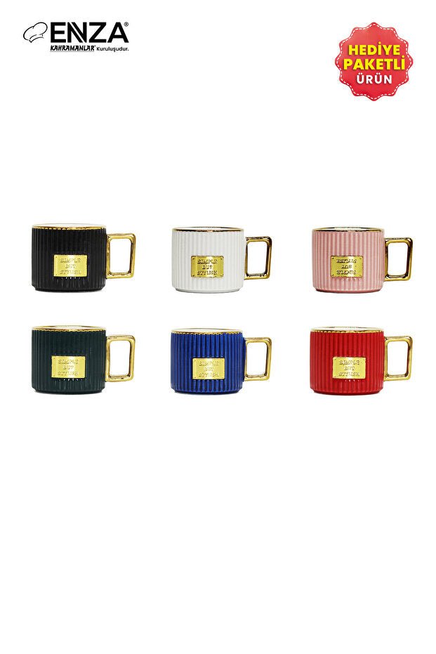 Enza Premium Colorful Porcelain Turkish Coffee Cup Set - 6 Count, 90ml Capacity - TryAladdin