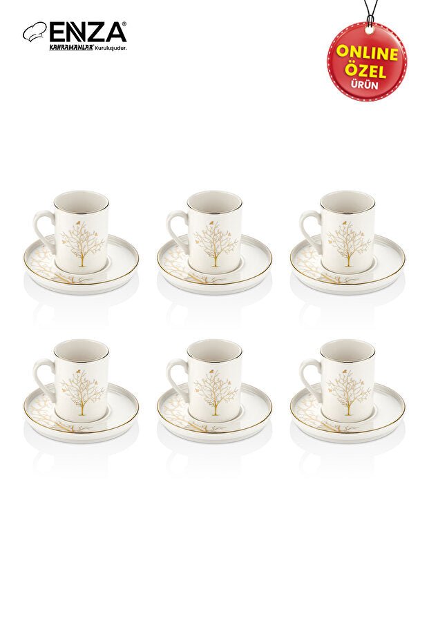 Enza Premium Porcelain Turkish Coffee Cup Set - Tree of Life Design - 12 - Piece - TryAladdin