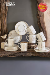 Enza Premium Porcelain Turkish Coffee Cup Set - Tree of Life Design - 12 - Piece - TryAladdin