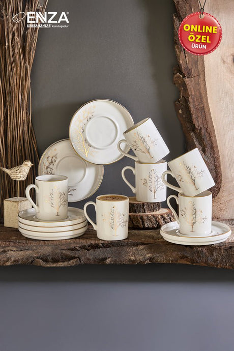 Enza Premium Porcelain Turkish Coffee Cup Set - Tree of Life Design - 12 - Piece - TryAladdin