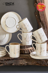 Enza Premium Porcelain Turkish Coffee Cup Set - Tree of Life Design - 12 - Piece - TryAladdin