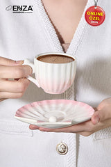 Enza Zumrut Professional Pink Porcelain Coffee Cup Set - 2 - Piece - TryAladdin