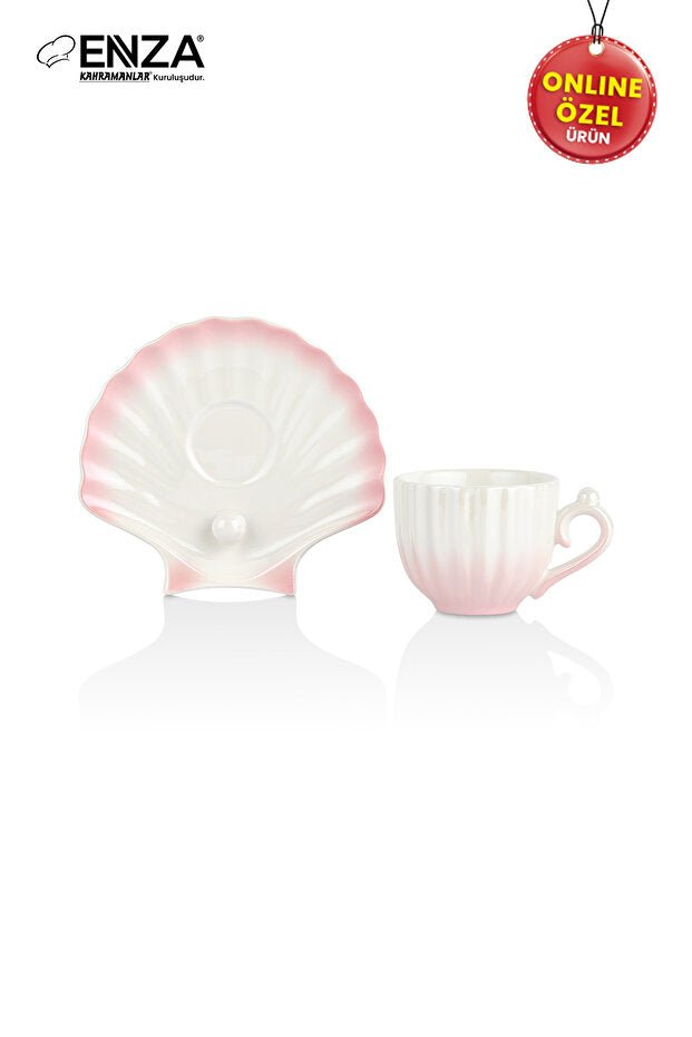 Enza Zumrut Professional Pink Porcelain Coffee Cup Set - 2 - Piece - TryAladdin