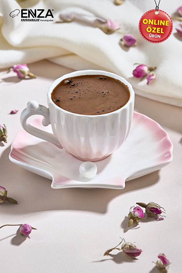 Enza Zumrut Professional Pink Porcelain Coffee Cup Set - 2 - Piece - TryAladdin