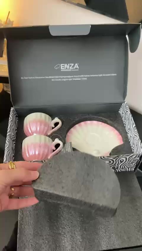 Enza Zumrut Professional Pink Porcelain Coffee Cup Set - 2 - Piece - TryAladdin
