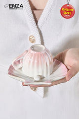 Enza Zumrut Professional Pink Porcelain Coffee Cup Set - 2 - Piece - TryAladdin