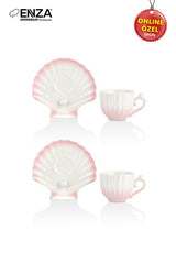 Enza Zumrut Professional Pink Porcelain Coffee Cup Set - 2 - Piece - TryAladdin