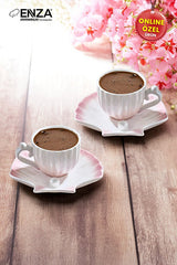 Enza Zumrut Professional Pink Porcelain Coffee Cup Set - 2 - Piece - TryAladdin