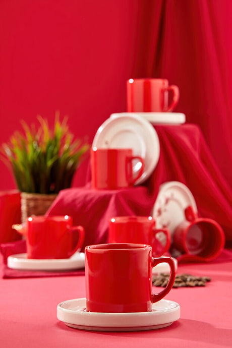 Erbaslar Premium Nora Lux Ceramic Turkish Coffee Cup Set - 12 - Piece Set - TryAladdin