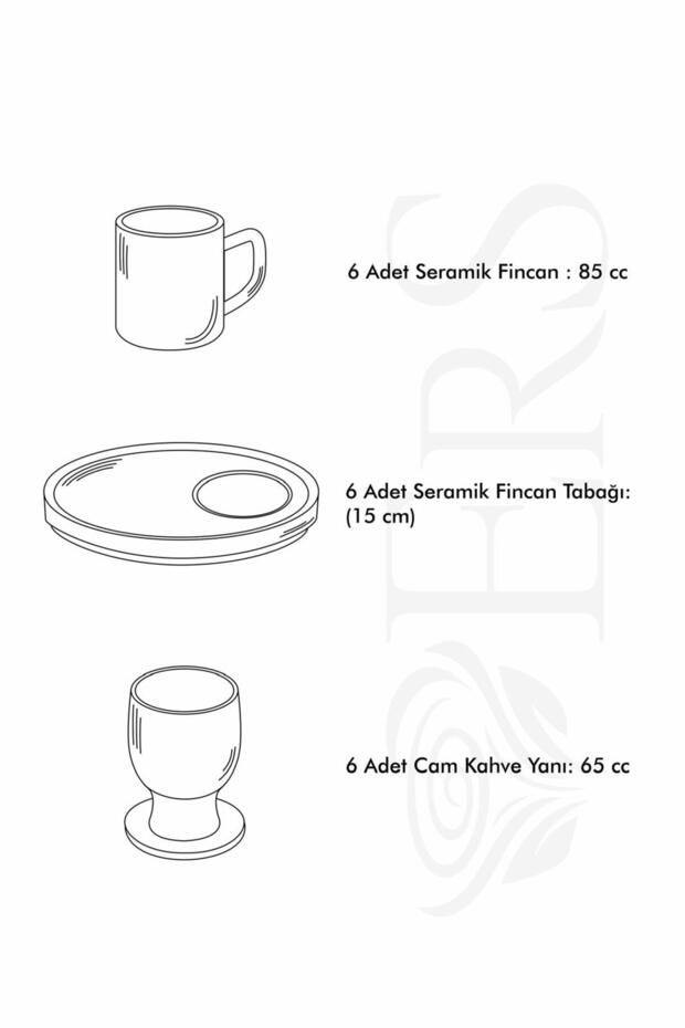 Erbaslar Premium Turkish Coffee Cup Set - 18 Piece, 6 Person - TryAladdin