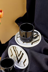 Erbaslar Professional 12 - Piece Black Marble Ceramic Turkish Coffee Cup Set - TryAladdin