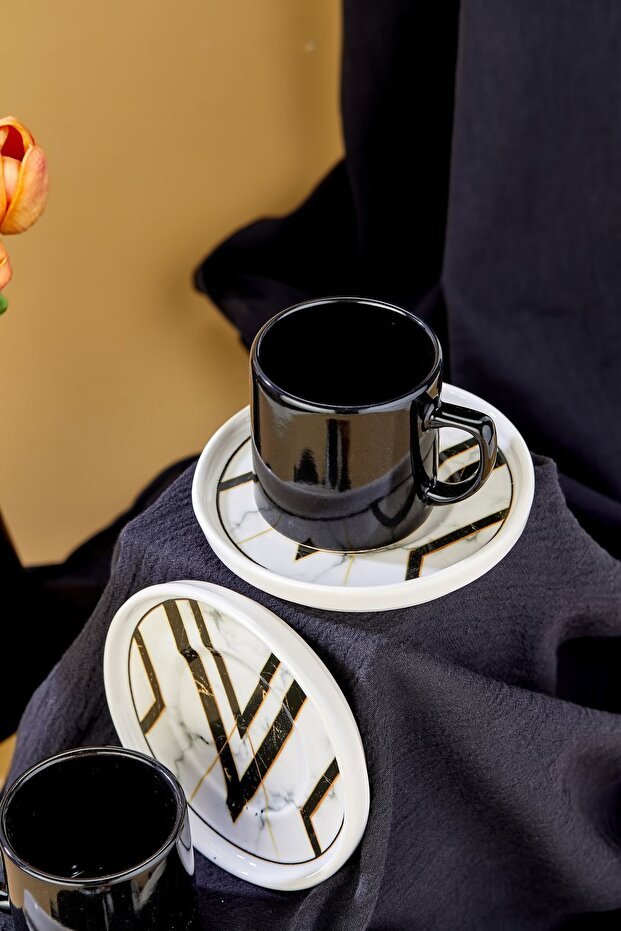 Erbaslar Professional 12 - Piece Black Marble Ceramic Turkish Coffee Cup Set - TryAladdin