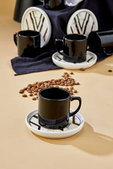 Erbaslar Professional 12 - Piece Black Marble Ceramic Turkish Coffee Cup Set - TryAladdin