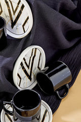 Erbaslar Professional 12 - Piece Black Marble Ceramic Turkish Coffee Cup Set - TryAladdin