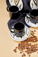 Erbaslar Professional 12 - Piece Black Marble Ceramic Turkish Coffee Cup Set - TryAladdin