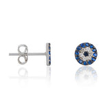 Evil Eye Stud Earrings - Sterling Silver with Blue Zirconia