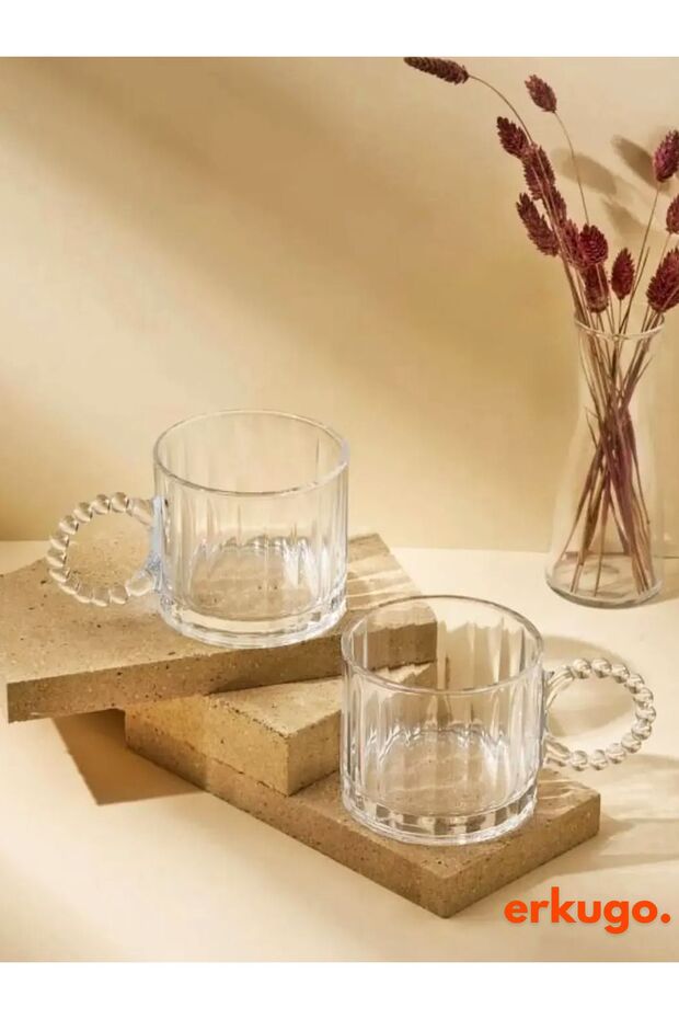 Erkugo Premium Beaded Handle Turkish Tea Glasses - 6 - Piece Set - 250ml Each - TryAladdin