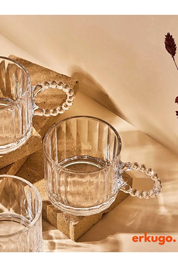 Erkugo Premium Beaded Handle Turkish Tea Glasses - 6 - Piece Set - 250ml Each - TryAladdin