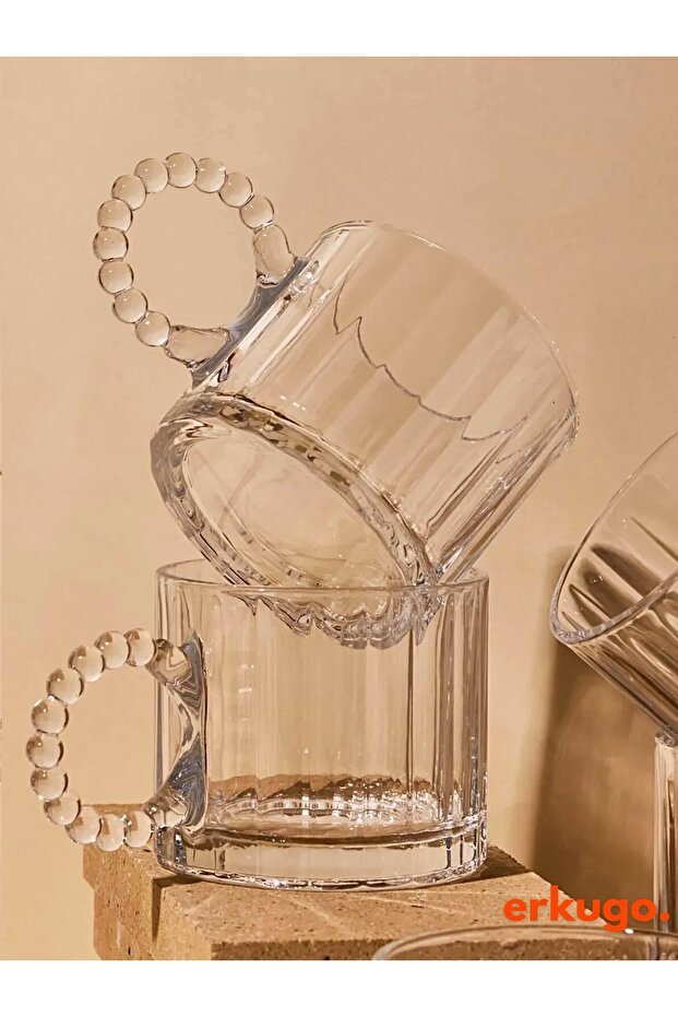Erkugo Premium Beaded Handle Turkish Tea Glasses - 6 - Piece Set - 250ml Each - TryAladdin