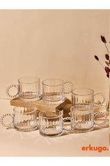 Erkugo Premium Beaded Handle Turkish Tea Glasses - 6 - Piece Set - 250ml Each - TryAladdin