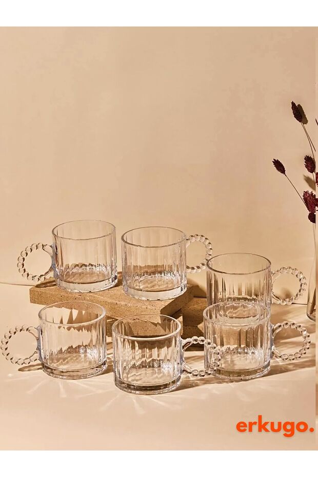 Erkugo Premium Beaded Handle Turkish Tea Glasses - 6 - Piece Set - 250ml Each - TryAladdin