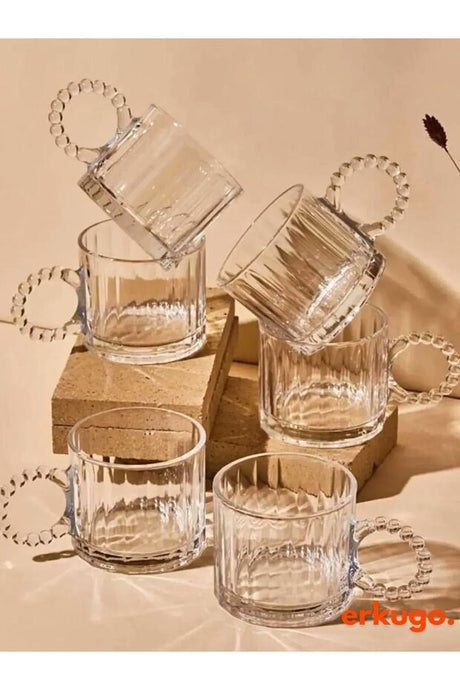 Erkugo Premium Beaded Handle Turkish Tea Glasses - 6 - Piece Set - 250ml Each - TryAladdin