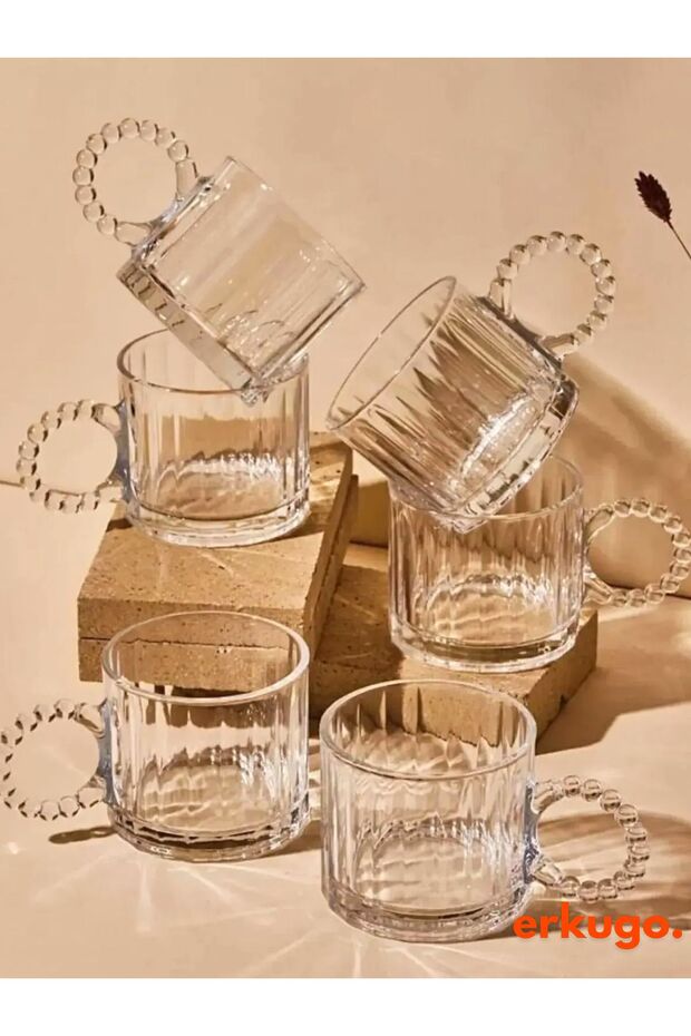 Erkugo Premium Beaded Handle Turkish Tea Glasses - 6 - Piece Set - 250ml Each - TryAladdin