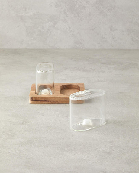 Professional Borosilicate Acacia Salt Pepper Shaker Set