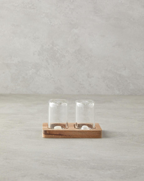 Professional Borosilicate Acacia Salt Pepper Shaker Set
