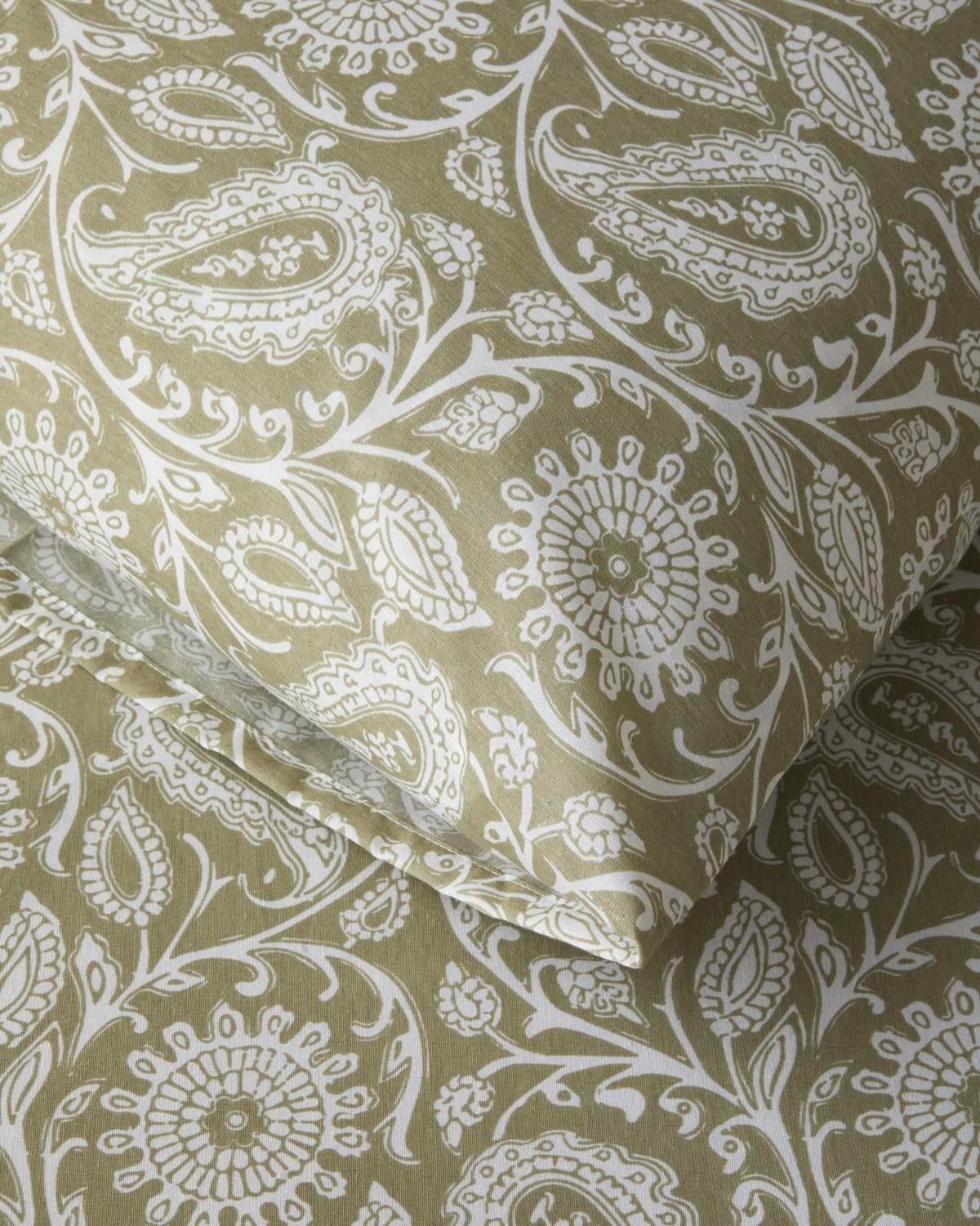 Parure de lit double haut de gamme, facile à repasser — housse de couette et drap-housse — vert olive