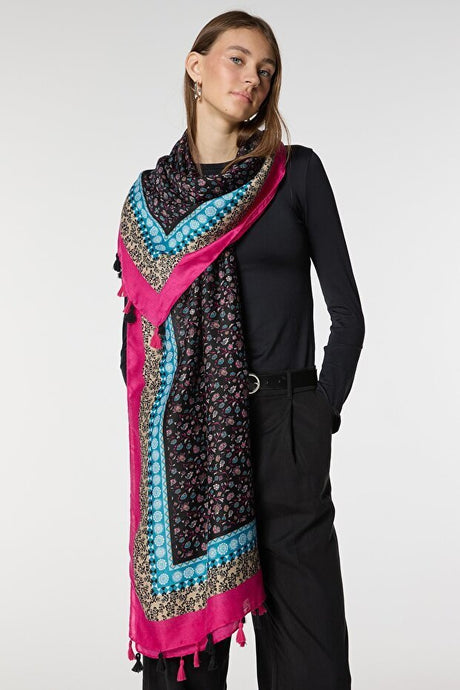 Ethnic Patterned Shawl - Gold Foil & Tassels - TryAladdin