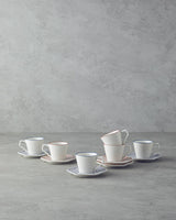 Professional Bone Porcelain Coffee Cup Set   6 Person   12 Piece   Orange Blue