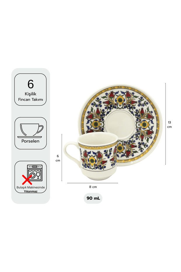 Evimia Professional Topkapi Porcelain Turkish Coffee Set - 6 Person - TryAladdin