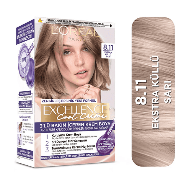Excellence Cool Creme Permanent Hair Color - Extra Ash Blonde 8.11 - TryAladdin