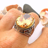 Exquisite Men's Champagne Citrine Sterling Silver Ring | Handmade Turkish Jewelry - TryAladdin