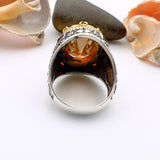 Exquisite Men's Champagne Citrine Sterling Silver Ring | Handmade Turkish Jewelry - TryAladdin