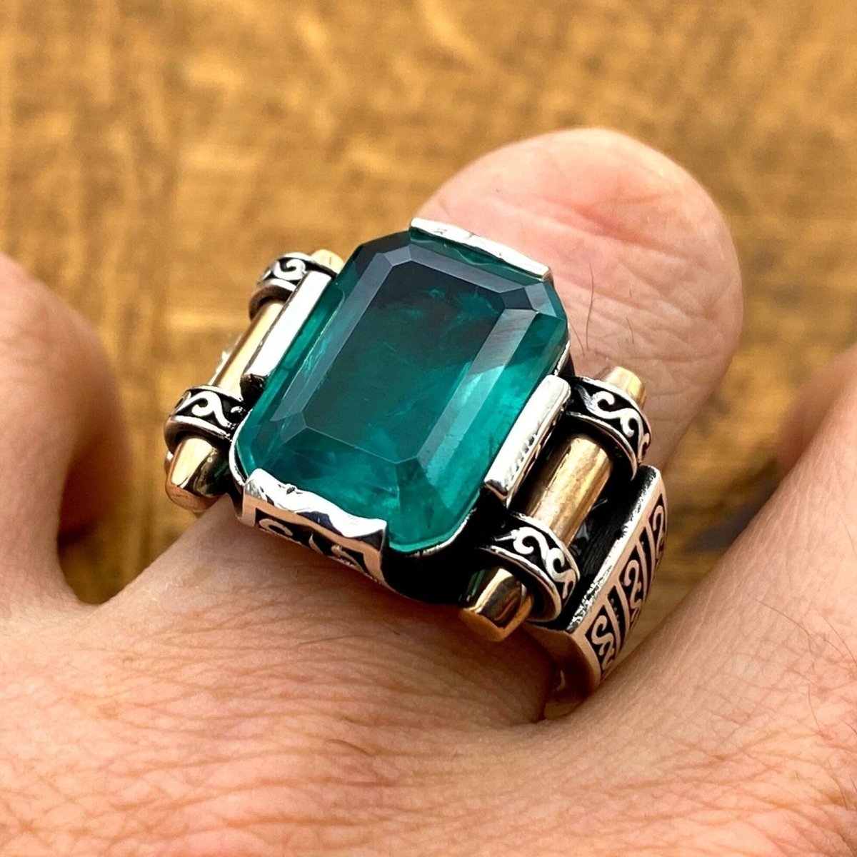 Exquisite Men's Multi - Stone 925 Sterling Silver Ring | Handmade Turkish Gemstone Jewelry - TryAladdin