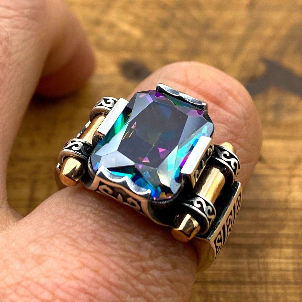 Exquisite Men's Multi - Stone 925 Sterling Silver Ring | Handmade Turkish Gemstone Jewelry - TryAladdin