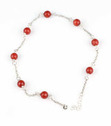 925 Sterling Silver Anklet with Eight Coral Stones - Delicate Style