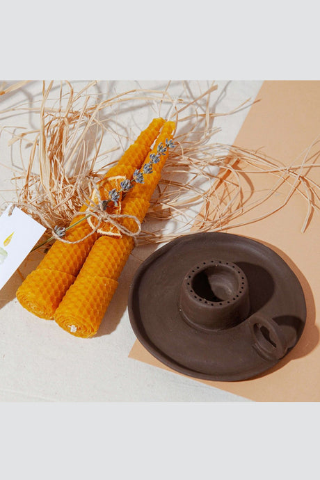 Natural Beeswax Diagonal Taper Candles, Set of 2