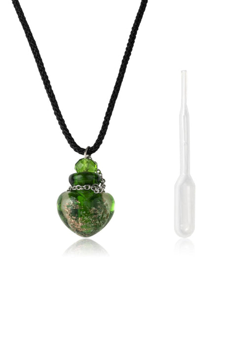 Heart-Shaped Green Glass Diffuser Necklace - Natural Oil Aroma