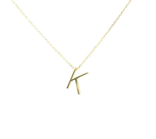 Sterling Silver 3D K Letter Pendant Necklace - Personalized Initial