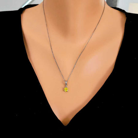 Professional 925 Sterling Silver Round Yellow Citrine Pendant Necklace