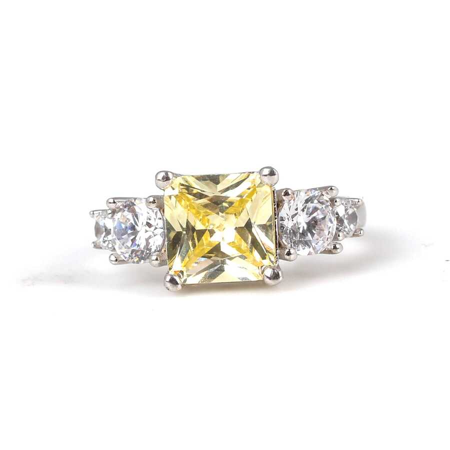 Premium Sterling Silver Square Citrine Gemstone Ring