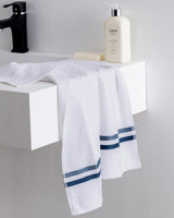 Soft Cotton Face Hand Towel - Absorbent Bathroom Towel - White Blue